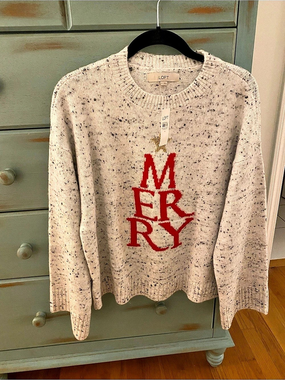 LOFT Merry Sweater Crewneck in Cream and Grey